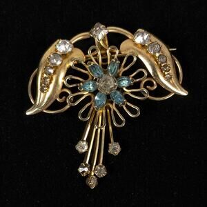 Vintage Carl-Art CA Signed 1/20 12k Gold Filled Rhinestone Floral Brooch Pendant